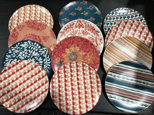 Photo 1 of [12 pack] 6.8" Bamboo and Melamine Mixed Pattern Appetizer Plates Dark Blue - Threshold™
