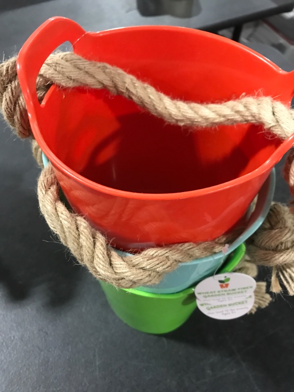 Photo 2 of [3 Pack] Multi Colored Plastic Bucket with Rope Handles