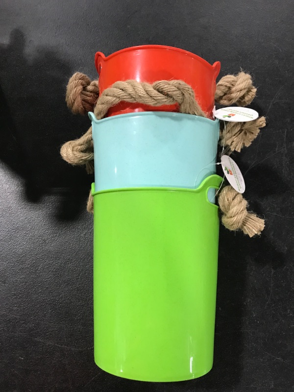 Photo 1 of [3 Pack] Multi Colored Plastic Bucket with Rope Handles