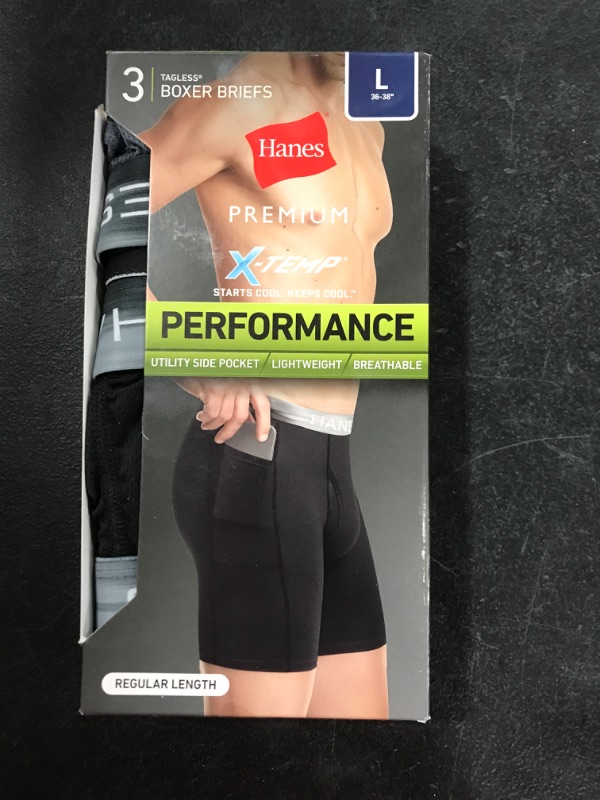 Photo 2 of [Size L] Hanes Premium Men's Xtemp Boxer Briefs with Pocket 3pk