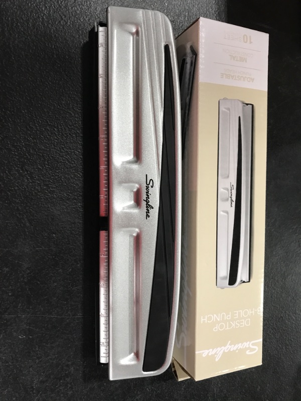 Photo 1 of Swingline Desktop Hole Punch, Hole Puncher, Pro Punch, Adjustable, 2-3 Holes, 10 Sheet Punch Capacity, Black/Silver