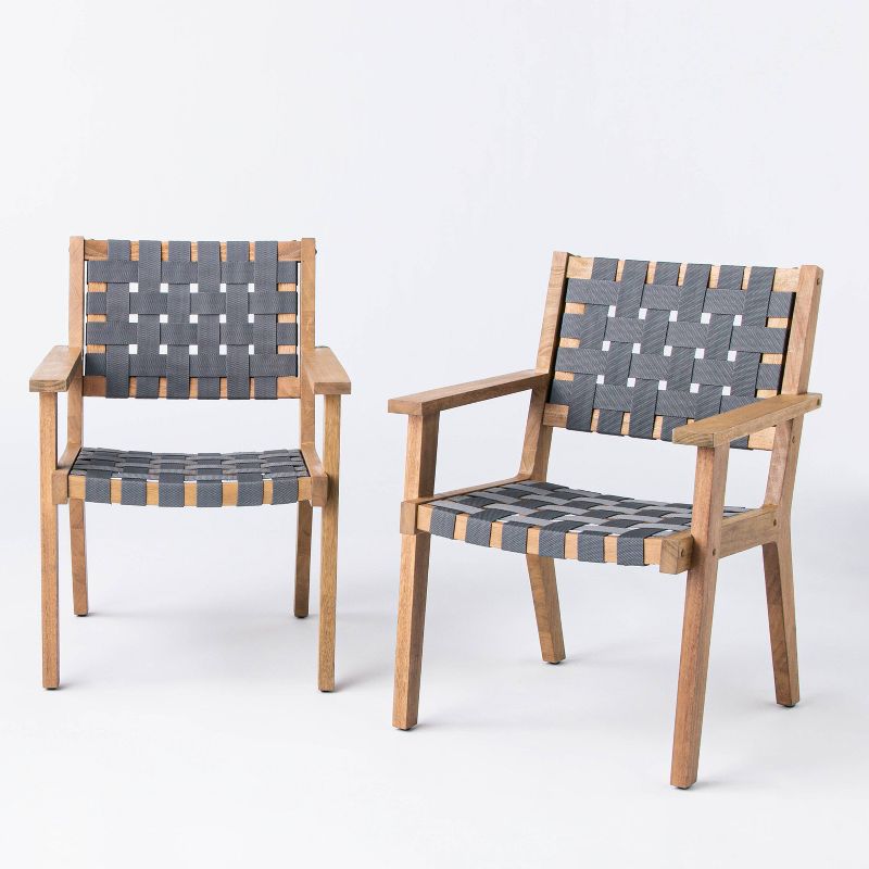 Photo 1 of 2pk Wood & Strapping Patio Club Chairs - Threshold™ designed with Studio McGee

