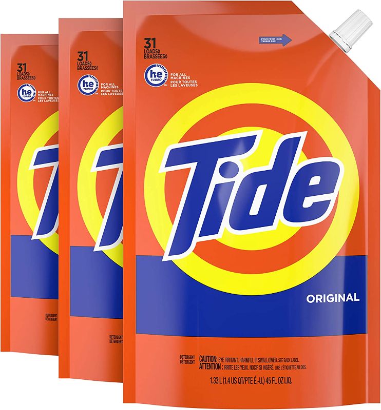 Photo 1 of  (Pack of 3) Tide Laundry Detergent Liquid Soap Pouches, High Efficiency (HE), Original Scent, 45 Fl Oz