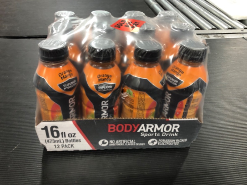 Photo 2 of 12 pack of Body Armor Super Drink, Orange Mango - 16 oz
exp 6/22