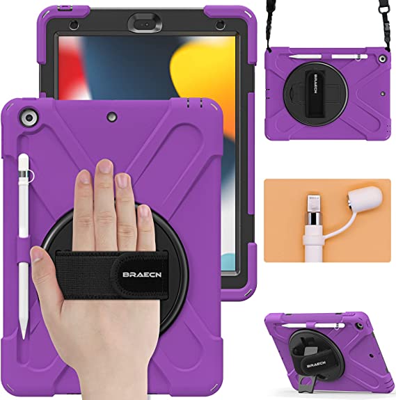 Photo 1 of BRAECN iPad Case 9th/8th/7th Generation, 10.2 Inch iPad Case with Hand Strap, Dropproof Kids Case with Kickstand, Shoulder Strap, Pencil Holder, Pencil Cap Holder for 2021/2020/2019 10.2"