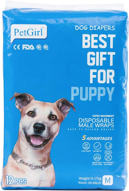 Photo 1 of 3 PACK OF SHAREWIN PetGirl Disposable Dog Diapers for Male Dog Absorbent Wraps with Leak Proof Fit in Heat,Incontinence for Puppies Doggies (12 Count-Medium)
