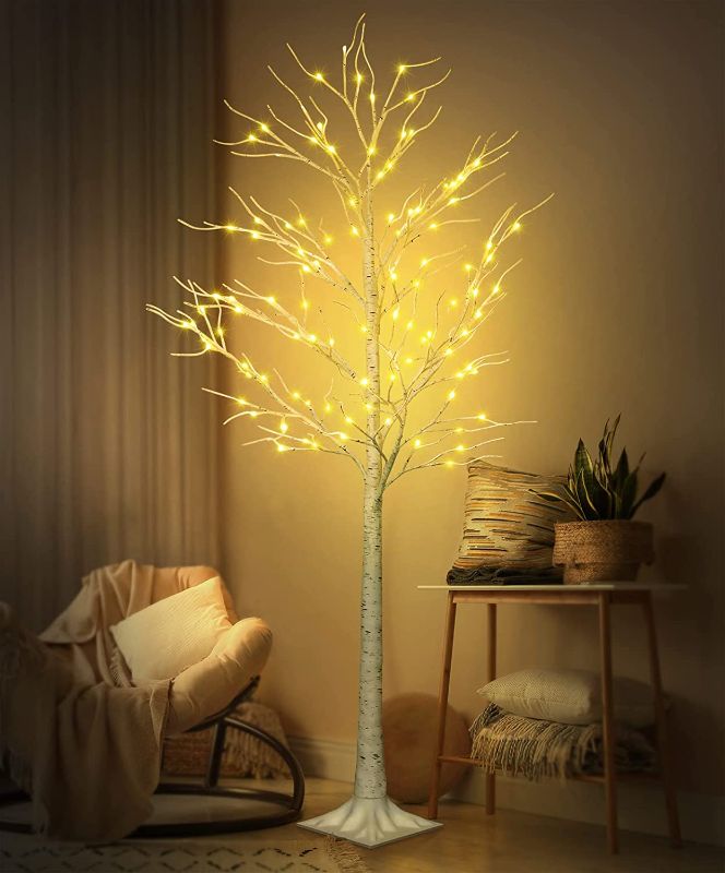 Photo 1 of 6FT Lighted Birch Tree Fall Decorations for Home,108 Led White Birch Tree with Lights,Fairy Light Tree Lamp Artificial Tree for Fall Wedding Spring Festival Home Decor Indoor/Outdoor
