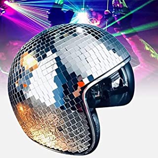 Photo 1 of Disco Ball Helmet with Retractable Visor- Disco Helmet Glitter Mirror Glass Disco Ball Hat for DJ Club Stage Bar Party Wedding Holiday (Silver)