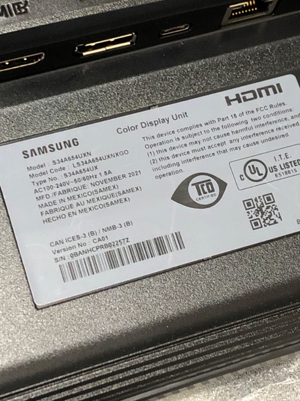 Photo 6 of Samsung S34A654UXN - S65UA Series - LED monitor - curved - 34" - 3440 x 1440 Ultra WQHD @ 100 Hz - VA - 300 cd/m - HDR10 - 5 ms - HDMI, DisplayPort, USB-C - black
