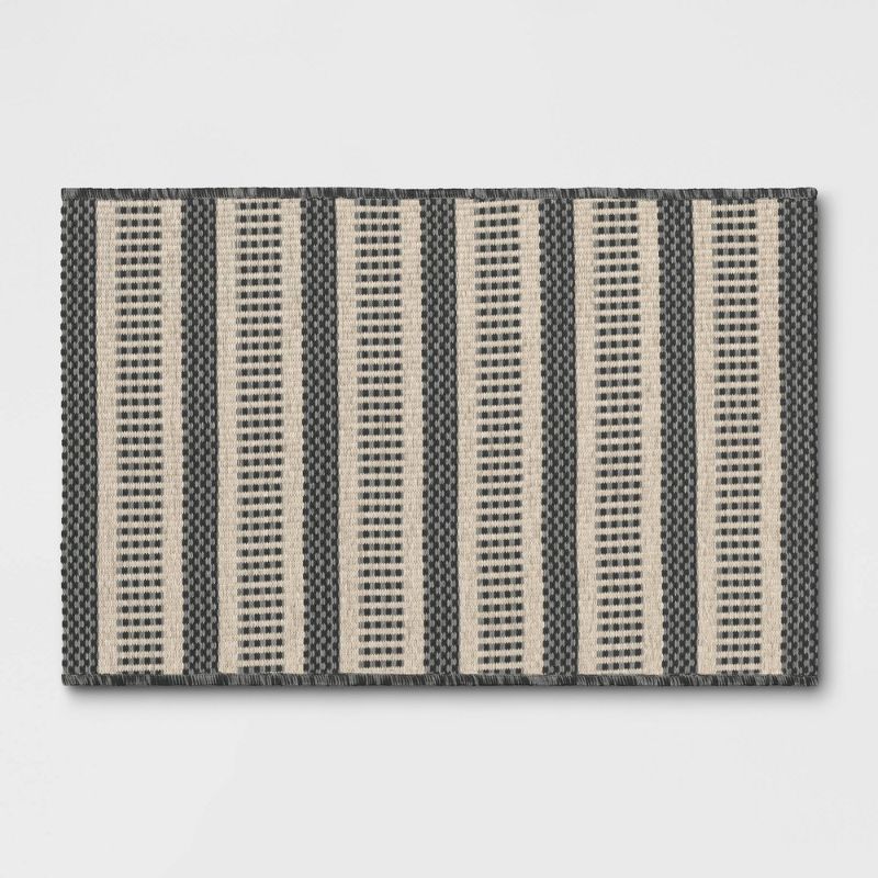 Photo 1 of 2' X 3' Powerloom Woven Stripe Outdoor Rug Sage/Charcoal Gray - Threshold™ Designed with Studio McGee
