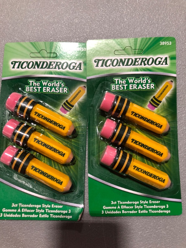 Photo 2 of 2 packs of Ticonderoga Pencil Shaped Erasers 3 Pack