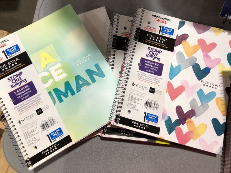 Photo 1 of 3- Five Star College Ruled 1 Subject Spiral Notebooks- Designs vary.