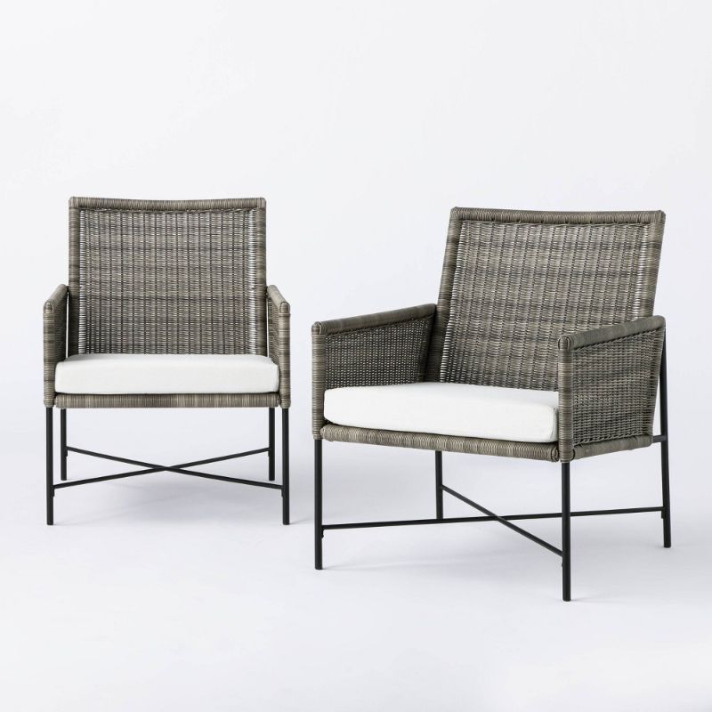 Photo 1 of 2pk Wicker & Metal X Frame Patio Accent Chairs - Gray - Threshold™ Designed with Studio McGee