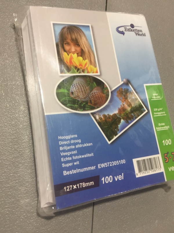 Photo 2 of 100 Sheets 5"x7" 230g/sqm EW572305-100 Photo Paper: Very Glossy and Waterproof Photo Paper, Compatible with All Current Ink Jet and Photo Printers fro
