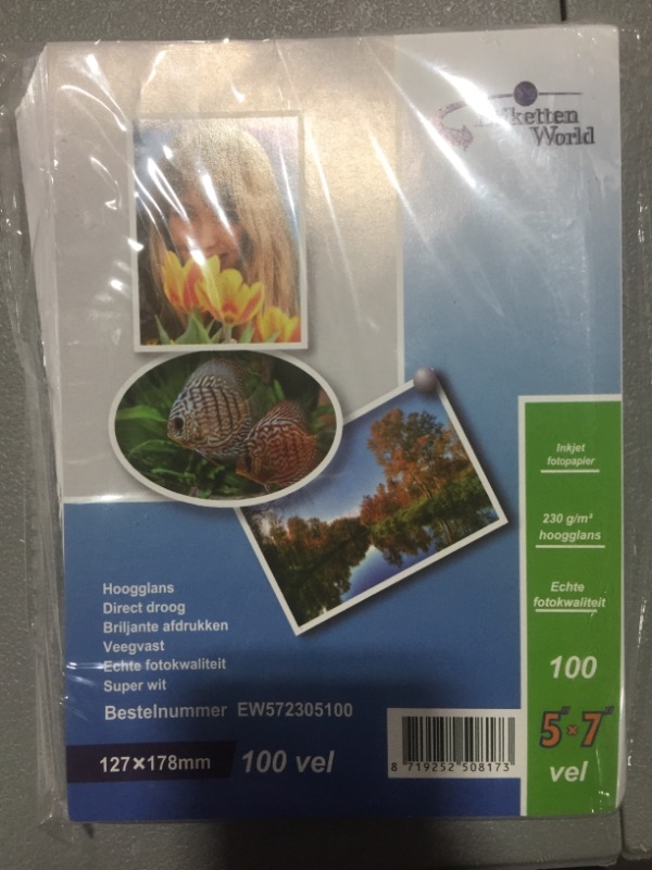 Photo 2 of 100 Sheets 5"x7" 230g/sqm EW572305-100 Photo Paper: Very Glossy and Waterproof Photo Paper, Compatible with All Current Ink Jet and Photo Printers fro
