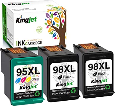 Photo 1 of Kingjet Remanufactured Ink Cartridge Replacement for HP 98 95 C9364WN C8766WN Work with Officejet 150 100 6310 H470 PhotoSmart 2575 C4150 C4180 8050 Deskjet 460 5940 5943 Printer
