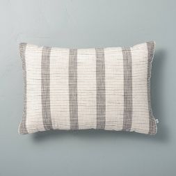 Photo 1 of 14" x 20" Bold Textured Stripe Lumbar Throw Pillow Sour Cream/Railroad Gray - Hearth & Hand™ with Magnolia

