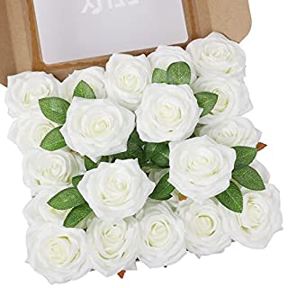 Photo 1 of YUZZ Artificial Roses Flowers 25pcs Realistic Artificial Silk Roses with Stems for DIY Wedding Bouquets,Centerpieces,Bridal Show Party,Home Decoration(White) (B0B1M3FLY3)
