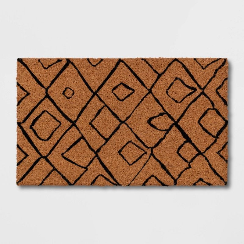Photo 1 of 1'6" X 2'6" Outdoor Door Mat Neutral with Black Geo - Threshold™
