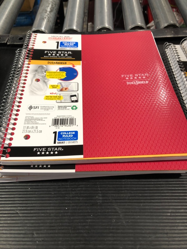 Photo 1 of 3 Spiral Notebooks 1 Subject College Ruled Anti-Microbial Red - Five Star
