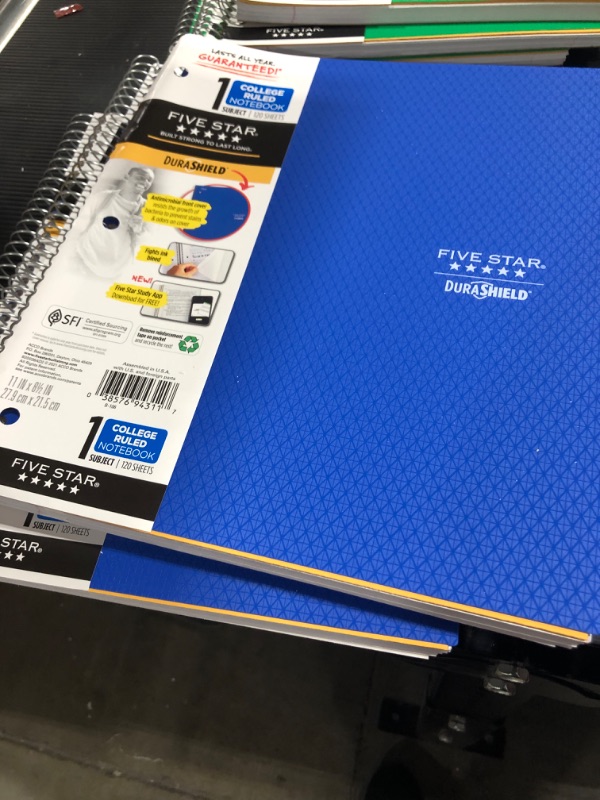 Photo 2 of 3 Spiral Notebooks 1 Subject College Ruled Anti-Microbial  Blue - Five Star