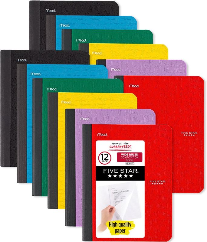 Photo 1 of Five Star Composition Notebooks, 12 Pack, Wide Ruled Paper, 9-3/4" x 7-1/2", 100 Sheets, Assorted Colors (950010)
