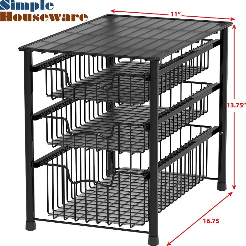 Photo 1 of SimpleHouseware Stackable 3 Tier Sliding Basket Organizer Drawer, Black
