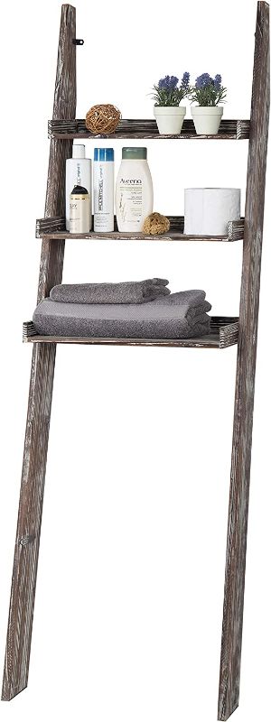 Photo 1 of **DIFFERENT FROM STOCK PHOTO***MyGift Torched Wood Wall Leaning Over The Toilet Bathroom Storage Shelf, 3 Tier Ladder Display Rack
