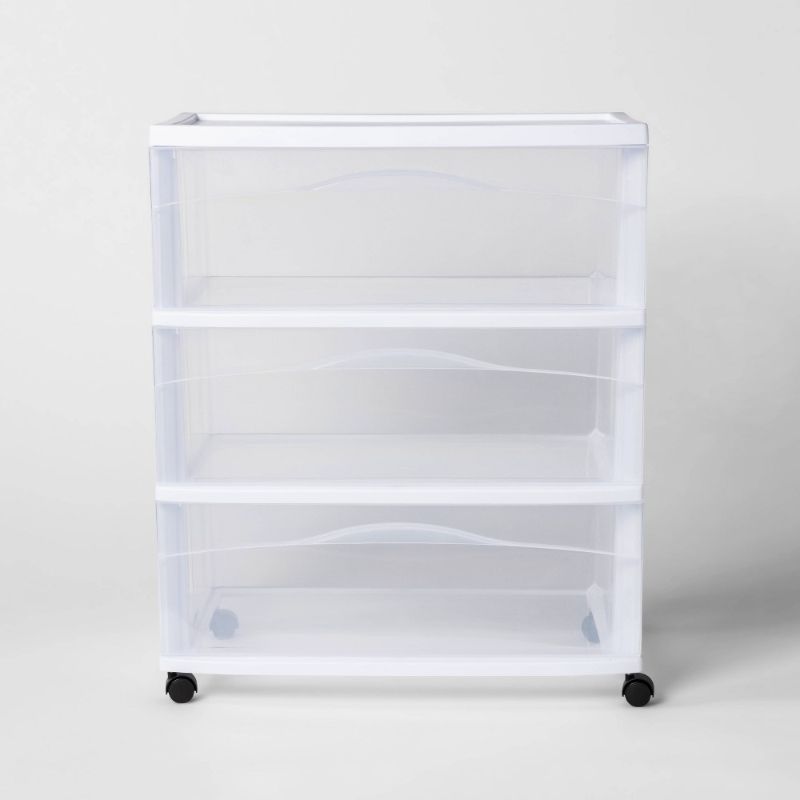 Photo 1 of 3 Drawer Wide Cart White - Room Essentials
