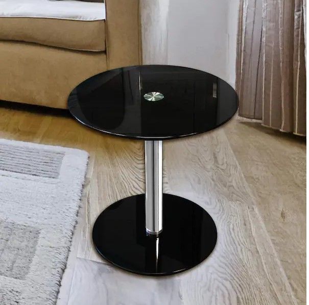 Photo 1 of 16 in. Black Round Modern Glass Side Table with 19-1/4 in. H
