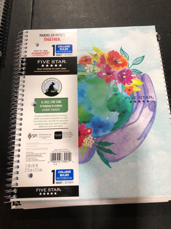 Photo 2 of Five Star and National Wildlife Federation College Ruled 1 Subject Spiral Notebook Plus Study App Earth -3 TOTAL-
