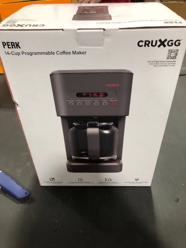 Photo 1 of CRUXGG 14 Cup Programmable Coffee Maker with Customizable Brew Strength - Smoke
