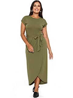 Photo 1 of Cleo Cora Maxi Dress for Women - Women's Long Wrap Dresses - Casual Summer Dress with Short Sleeves Army Green (B09VPF9CT7)
M 