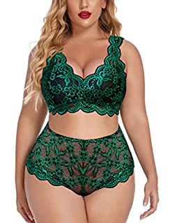 Photo 1 of Avidlove Women Plus Size Lingerie Set High Waist Lace Bra and Panty Set Strap Bralette Babydoll Green (B09SL2YT71)
20W 