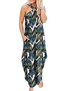 Photo 1 of ANRABESS Womens Summer Printed Criss Cross Tank Sleeveless Split Long Maxi Beach Dress with Pockets 478shuye-L (B09R6C9CKP)
