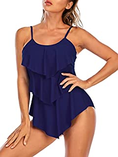 Photo 1 of Bathing Suits for Women Tummy Control Womens One Piece Swimsuit Ruffled Swimming Suit Vintage Swimwear Navy 10-12 (B09V2BT3XR)
