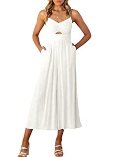 Photo 1 of ANRABESS Women's Summer Spaghetti Straps V Neck Cutout High Waist Wide leg Jumpsuits Rompers with Pockets 501mibai-L (B09QHTRQDX)
