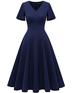 Photo 1 of DRESSTELLS Fit and Flare Dress Modest Tea Dresses Semi Formal Church Dress Flared Sleeve Aline Swing Dresses Navy M (B09HZWPFJ3)
