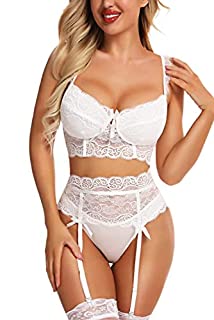 Photo 1 of Aranmei Womens Sexy lingerie Set with Garter Belt Lace Bra and Panty Sets 3 Piece Lingerie for Valentine's Day XX-Large White (B09N39G788)

