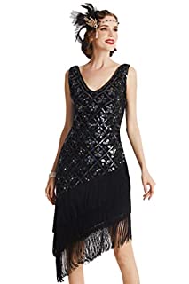 Photo 1 of BABEYOND 1920s Vintage Flapper Sequined Dress Gatsby Fringed Dress Roaring 20s Party Dress V-Neck (Black with Colorful Sequins, XL) (B08887D9XF)
