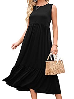 Photo 1 of ANRABESS Women's Casual Summer Sleeveless Ruffle Sundress Round Neck A-Line Pleated Maxi Dress with Pockets 499heise-M Black (B09PRGCCRR)
