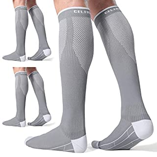 Photo 1 of CelerSport 3 Pairs Compression Socks for Men and Women 20-30 mmHg Running Support Socks, Grey (3 Pack), Large/X-Large (B083TKRC85)
