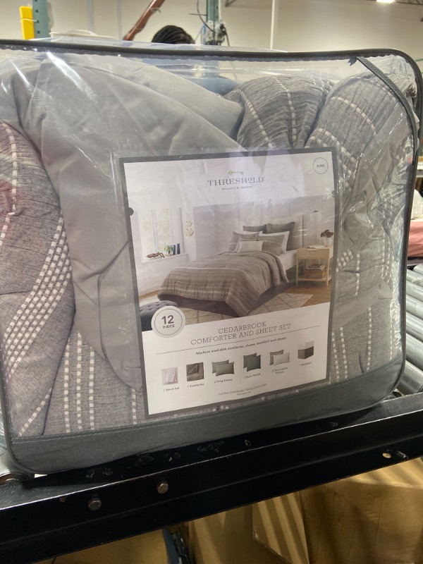 Photo 2 of 12pc Cedarbrook Chambray Matelasse Stripe Comforter & Sheet Bedding Set Gray - Threshold™
SIZE KING 