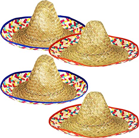 Photo 1 of 4 Sombrero Hats Adults [4 Pack] Bulk Sombrero Party Hats for Men Women, With Chinstrap - for Fiesta Cinco De Mayo Party, Mexican Hat by 4E's Novelty

