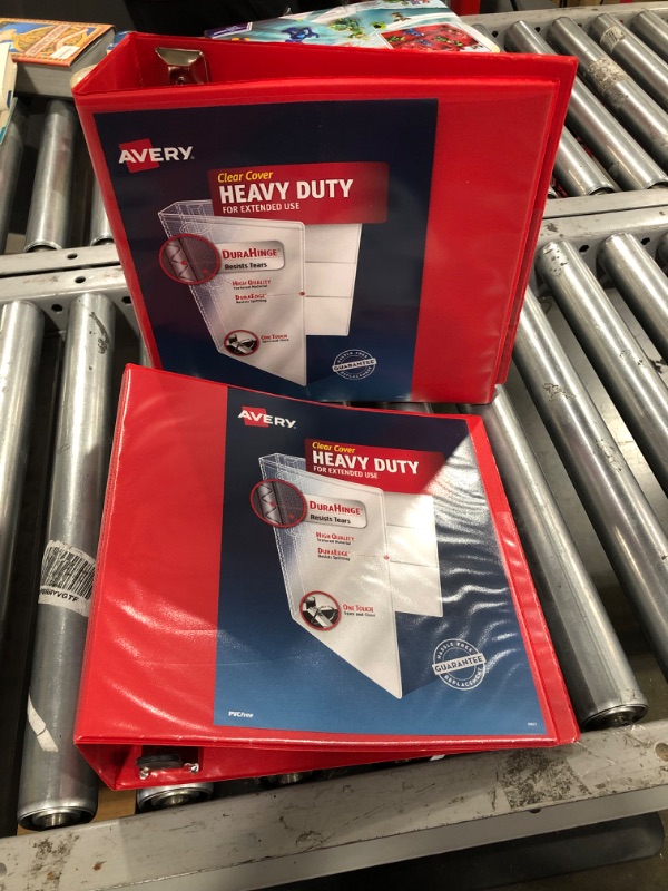 Photo 2 of (2 pack) Avery 670 Sheets Clear Cover Heavy Duty for Extended Use 3" Binder PVC Free Red
