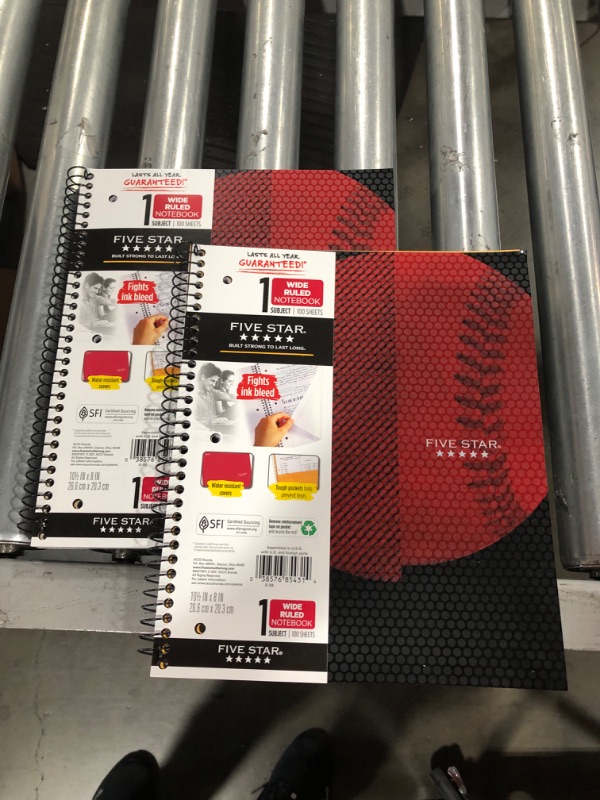 Photo 2 of (2 pack) Five Star Wide Ruled 1 Subject Sport Spiral Notebook Baseball
