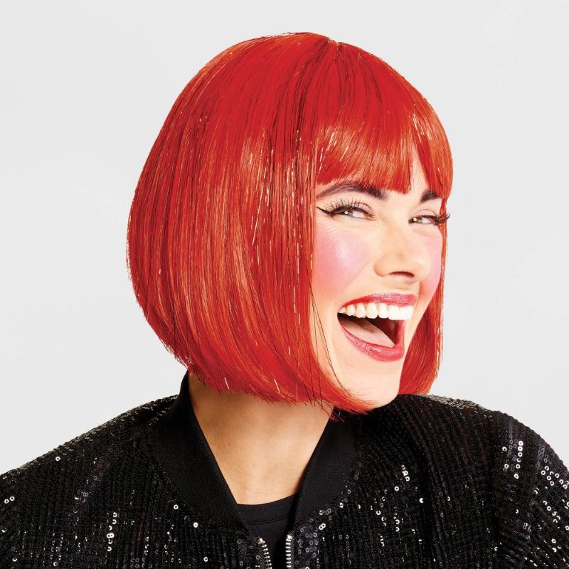 Photo 1 of Adult Shimmer Bob Halloween Wig (Red with Red Tinsel) - Hyde & EEK! Boutique™
