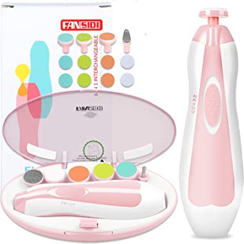 Photo 1 of FANSIDI Baby Nail File Electric Nail Trimmer Safe Baby Nail Clippers Manicure Set with 10 Grinding Heads 8 Sandpapers, Trim Polish Groom for Newborn Infant Toddler or Adult Toes Fingernails Care, Pink
