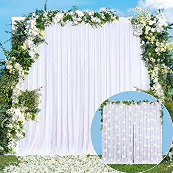 Photo 1 of  White Backdrop Curtain for Parties Wedding Wrinkle Free White Photo Curtains Backdrop Drapes Fabric Decoration for Baby Shower 5ft x 10ft,2 Panels