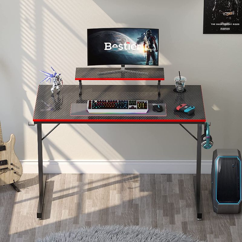 Photo 1 of Bestier Gaming Desk with LED Lights 44" Small Computer Desk for Home Office Table with Cup Holder and 2 Headphone Hooks, Black
